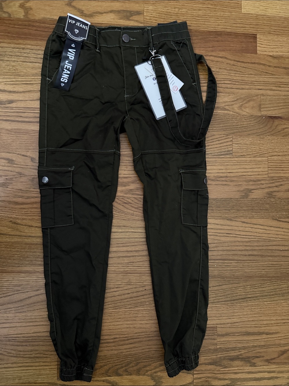 VIP Juniors Cargo Jumpsuit-Style Pants in Olive